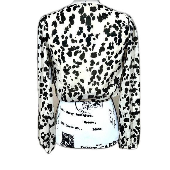 Japna black animal print top tan wrap deep neckline long sleeve blouse size XS - Picture 2 of 10